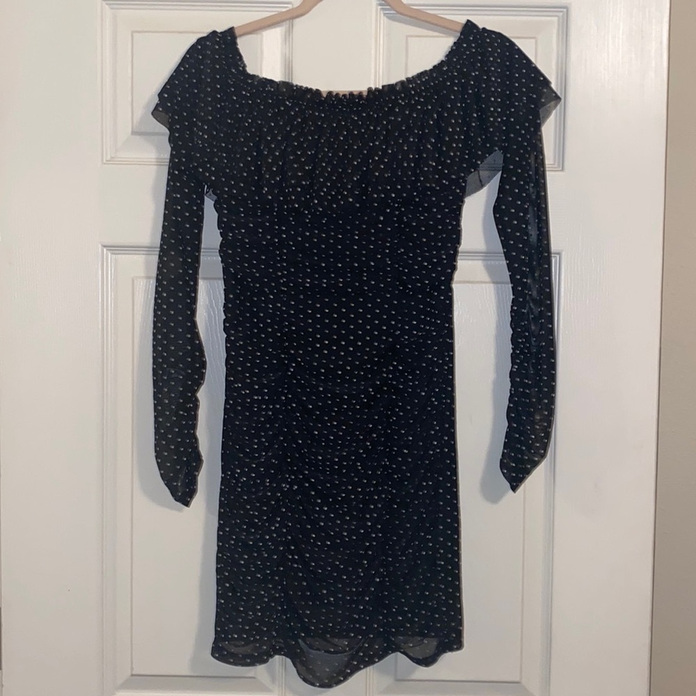 Polka Dot BEBE drop shoulder dress